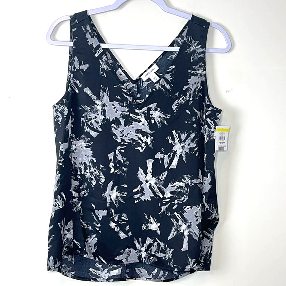 Nordstom Black Printed Sleeveless V-neck Tank Top NWT Size Small - Picture 1 of 7